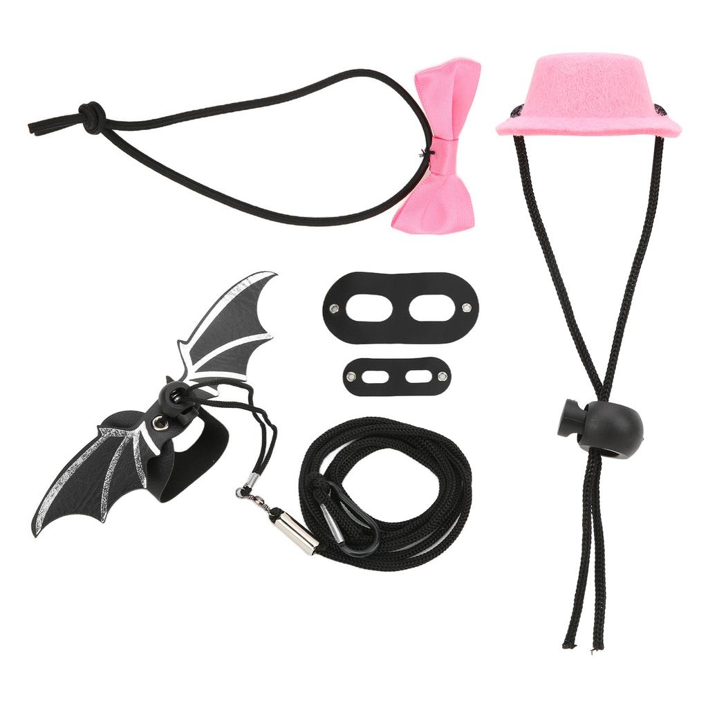 Reptile Harness and Leash Adjustable Lizard Traction Rope Hat Bowtie Set for Small Pet Animals(Pink Hat Set Leash S)