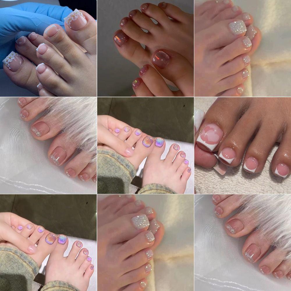 24pcs/box Aurora Toe Nails Cat Eye Press On Nail Fashion Foot Nails for Women Girl