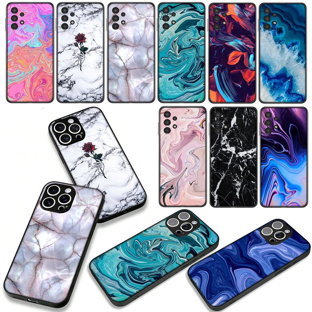 For Samsung Galaxy A25 A37 A57 A12 A14 A50 A51 A70 A71 A72 A21S A04 M15 Note 20 9 8 10 Case Marble Texture Flower Wallpaper