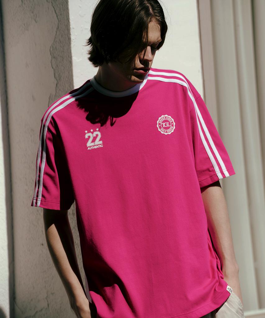 THE GREEN LAB Soccer Football Color Block Short Sleeve T-Shirt [Pink]