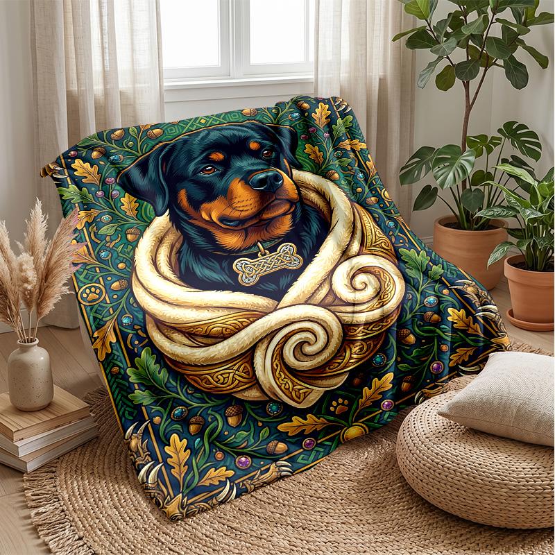Rottweiler In Exotic Jungle Theme Blanket Lightweight Warm Flannel Blanket Decorative Throw Blanket for Home Decoration