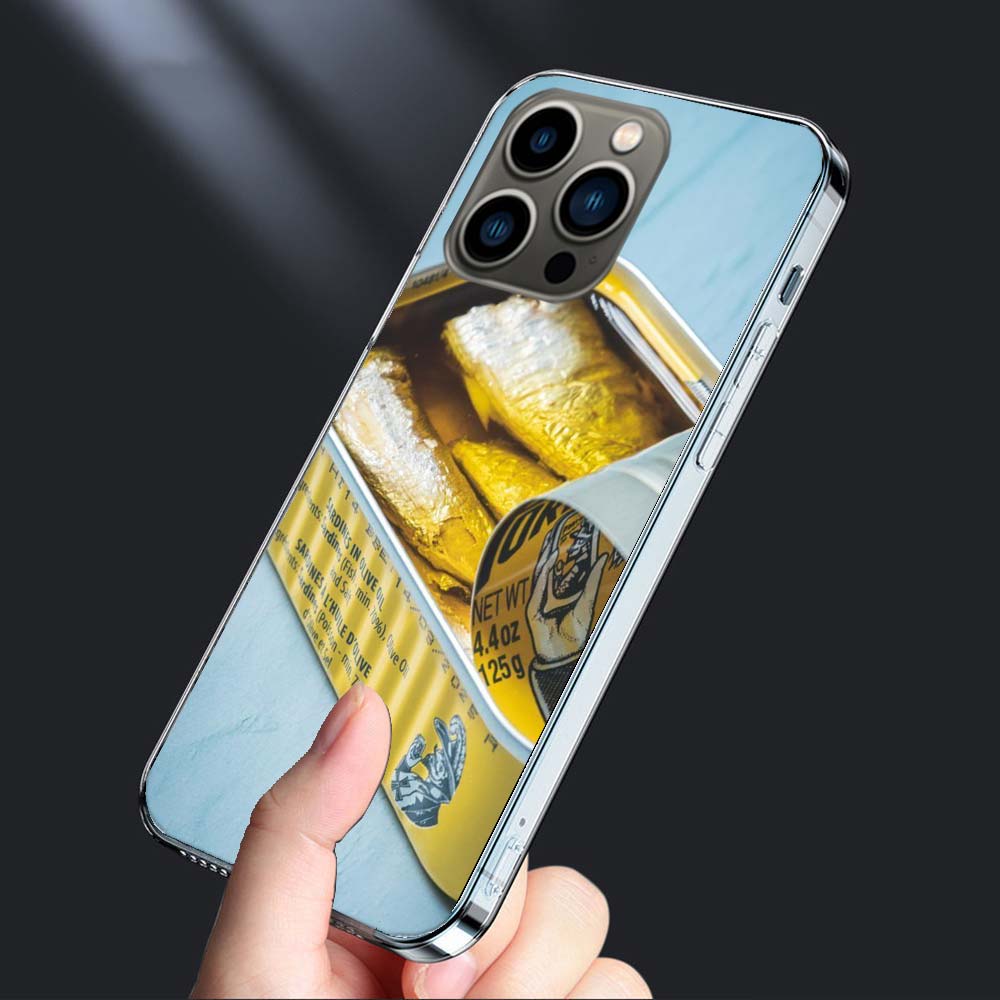 Sardines Canned Phone Case For Iphone 16E 15 Pro 14 Plus 17E 16 17 Pro Max Air 11 12 13 Mini Shockproof Capa Cute Cover TPU C