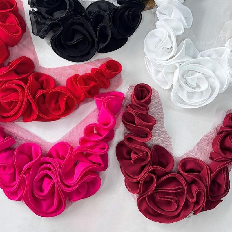 Polyester Pleated Flower Patches Easy To Sewing For Garment Mendings And Creative Projects On Various Fabrics