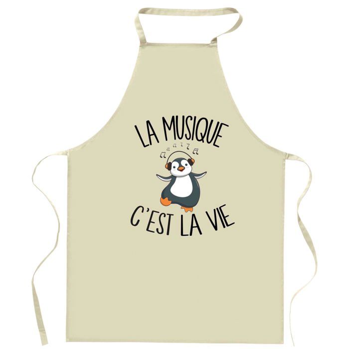 Tablier de cuisine - Planetee - Motif Musique "C'est la vie" - Coton résistant - Impression durable France
