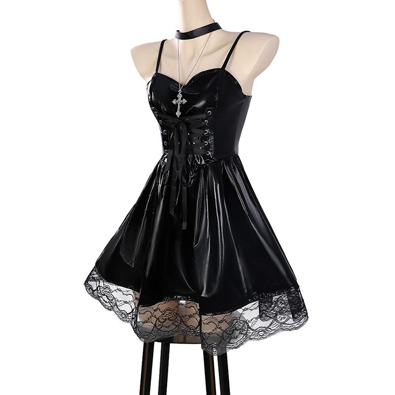MisaMisa Cosplay Death Cosplay Costume Misa Amane Wig Women Leather Dress Lace Sleeves Socks Necklace Choker Set Outfits