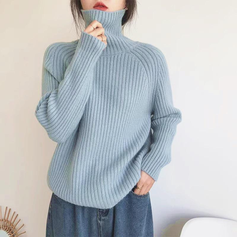 2024 New Women's Shiny Soft Turtleneck Sweater - Thick, Lazy Style, Loose Knitted for Autumn and Winter