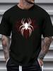 T-Shirt with Red Spider Web & Black Spider Graphic Print Round Neck Short Sleeve