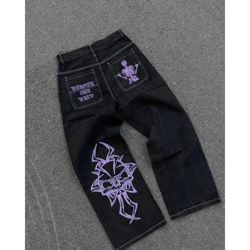 Pánské Hip Hop Streetwear Volné Džíny S Potiskem Bavlněné Pružné Džínové Kalhoty Ležérní Podzimní Oblečení