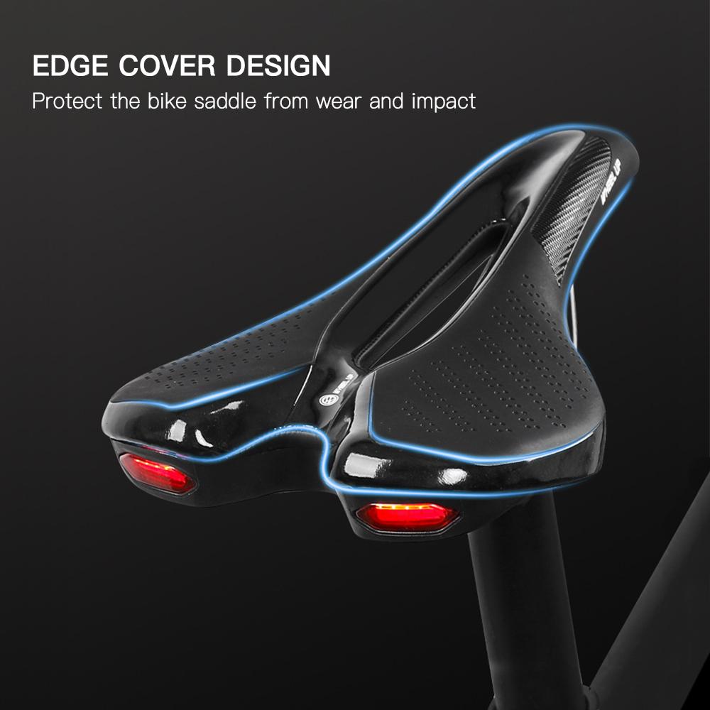 Bike Saddle Bicycle Soft Saddle with USB Charging Warning Taillight Breathable Seat Cushion for