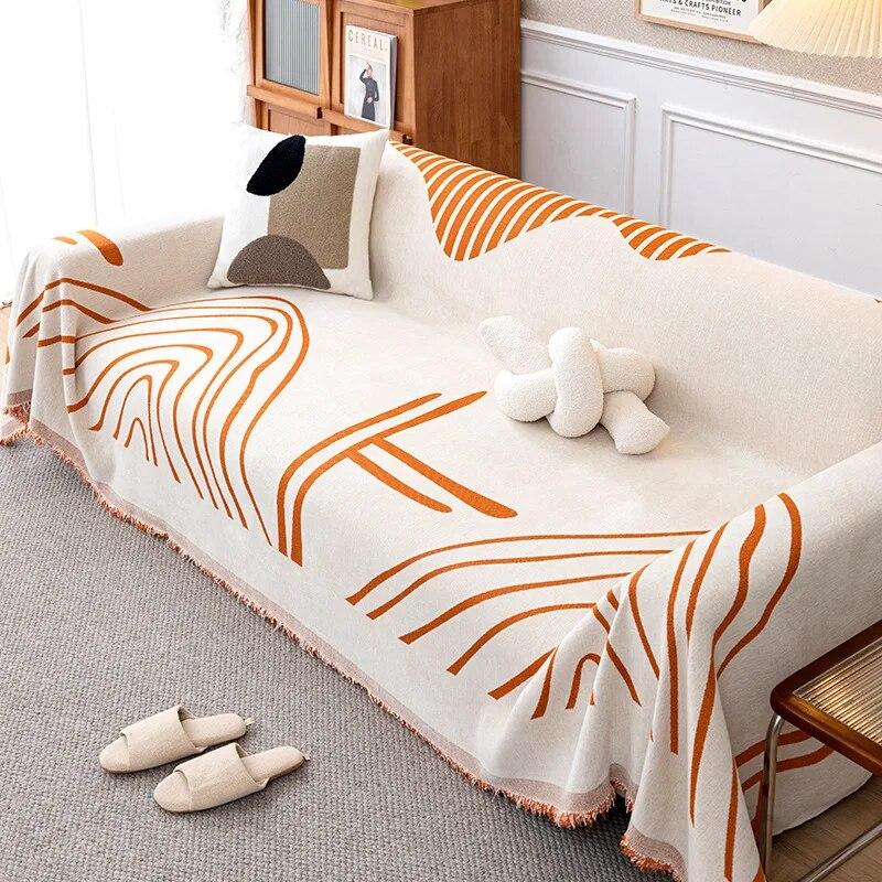 Chenille Sofa Cover Blanket Homestay Bedroom Universal for All Seasons Towel Dustproof Decorative Striped Sofa Towel Cover Cloth