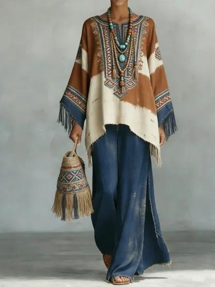 1116 New Bohemian Large Size Casual Suit Loose Version Holiday Style Two-piece Set
