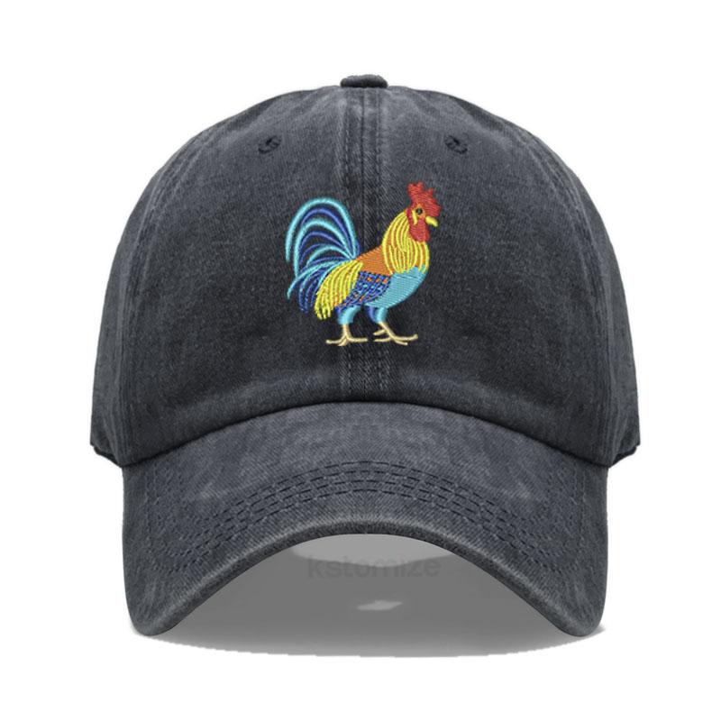 Bestickte Baseballkappen mit Hahn für Herren Damen Retro Weiche Gewaschene Baumwolle Dad Hat Verstellbare Snapback Kappe Großhandel Dropshipping