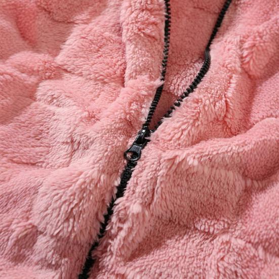 Men Plush Hooded Jacket Fuzzy Full-Zip Casual Hoodie Solid Color Checkered Warm Winter Coat for Street School Party Wear
