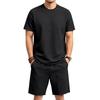 Men Ribbed Knit Crew Neck Short Sleeve Top & Drawstring Pocket Shorts Two Piece Set