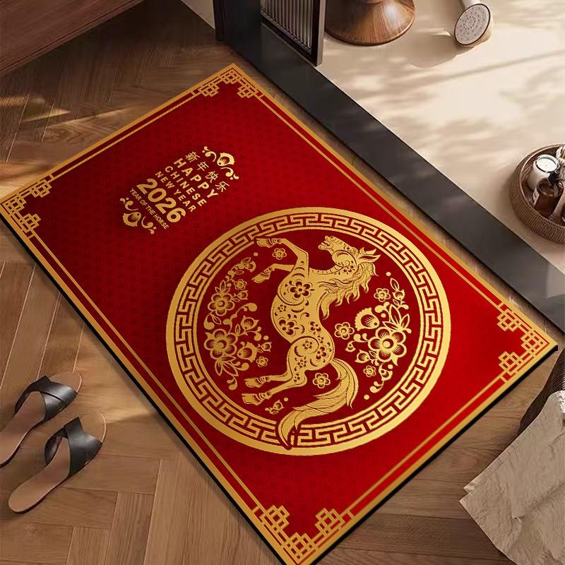 Chinese Style Festive 2026 Red Carpet Living Room Sofa Bedroom Study Bathroom Kitchen Entrance Door Mat Non-slip Horse Decor Rug