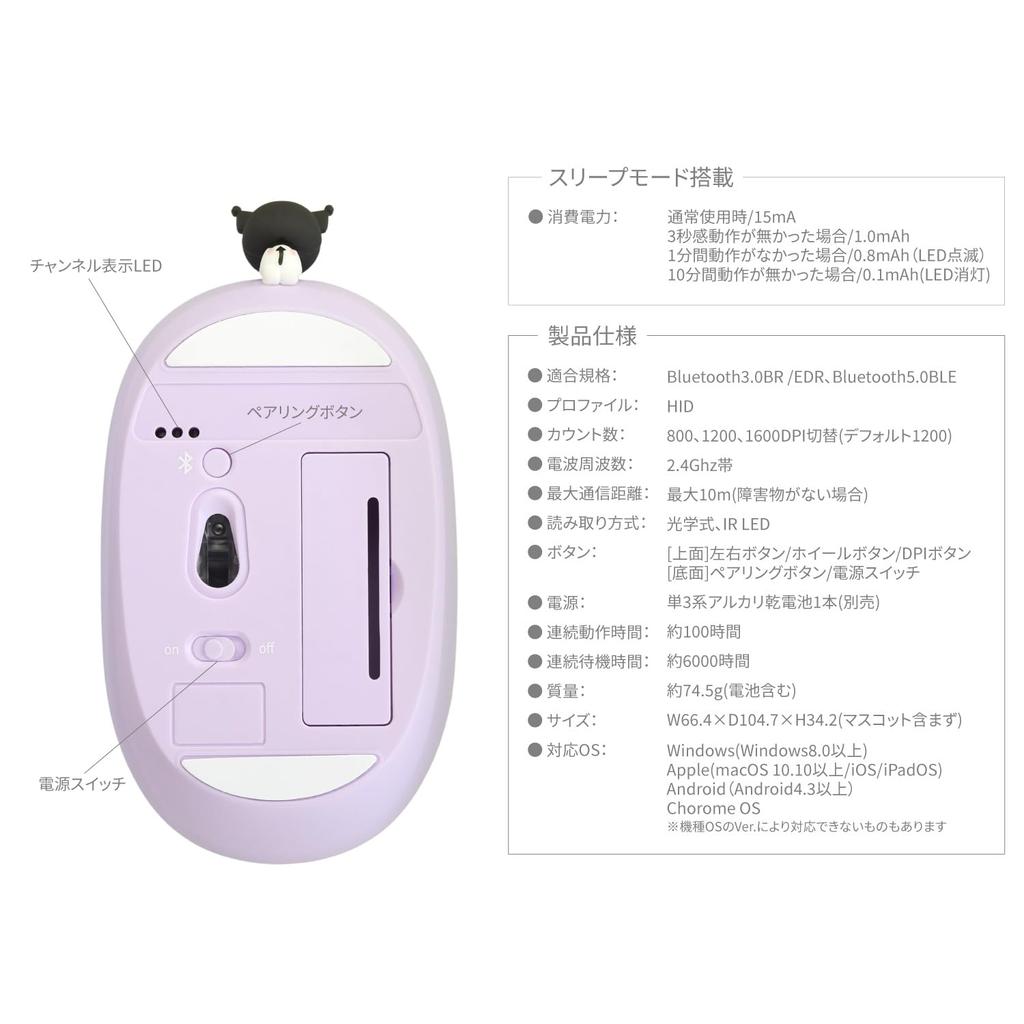 Gourmandise Sanrio Characters Bluetooth Mouse Kuromi SANG-558KU