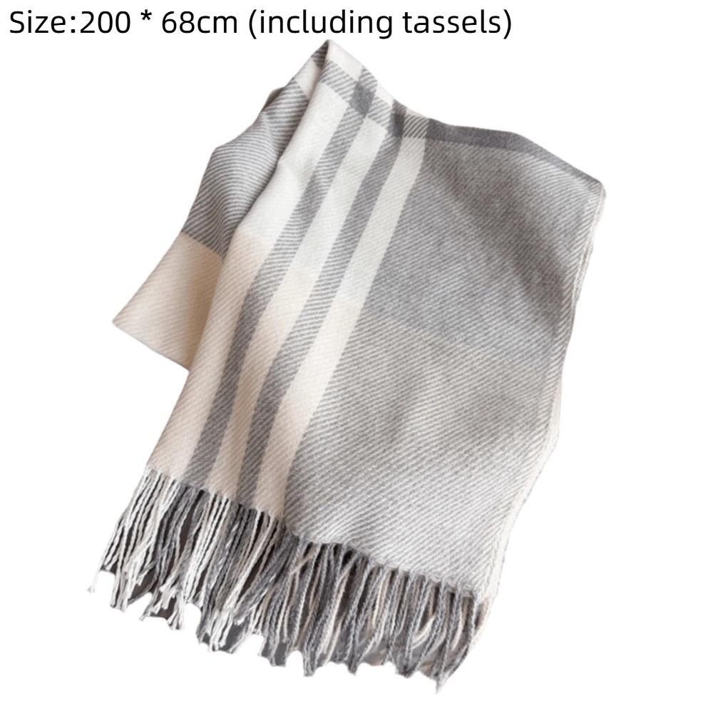 Tassel Checkered Scarf Imitation Wool Texture Wool Texture Scarf Fashionable Warm Scarf Women
