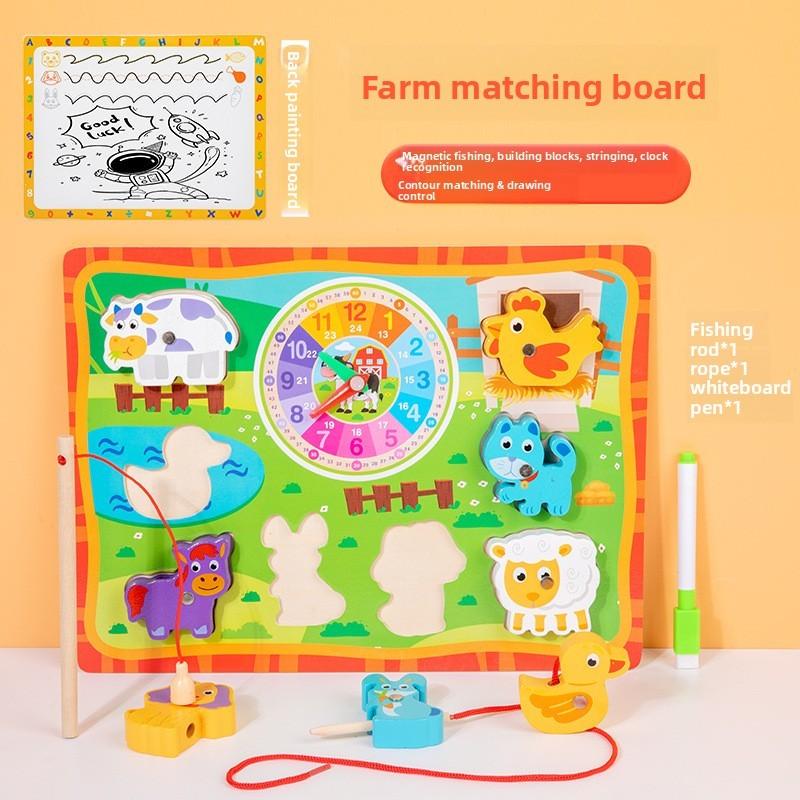 Wooden Fishing Bead Clock Puzzle Board For Toddler Early Education And Brain Development