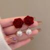 S925 Silver Needle Elegant Bowknot Beaded Korean Style Women's Earrings