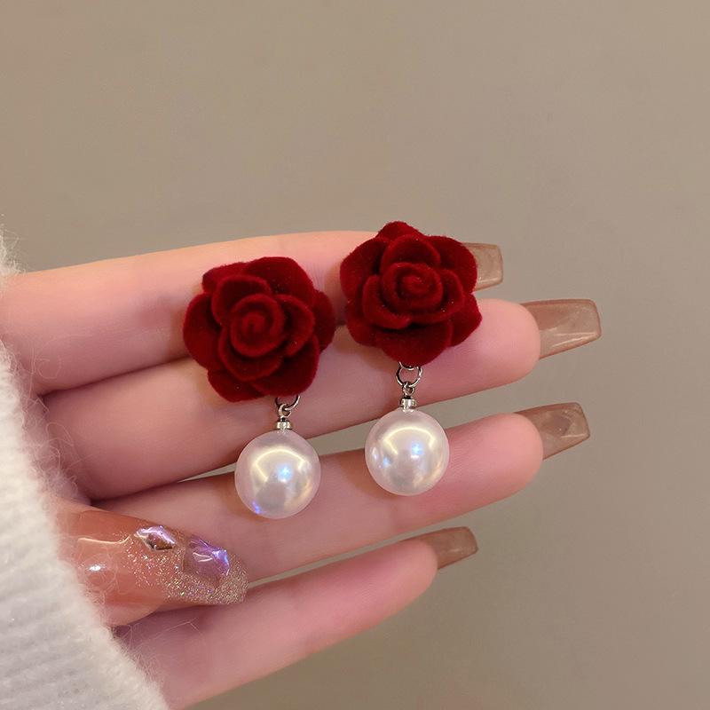 S925 Silver Needle Elegant Bowknot Beaded Korean Style Women's Earrings