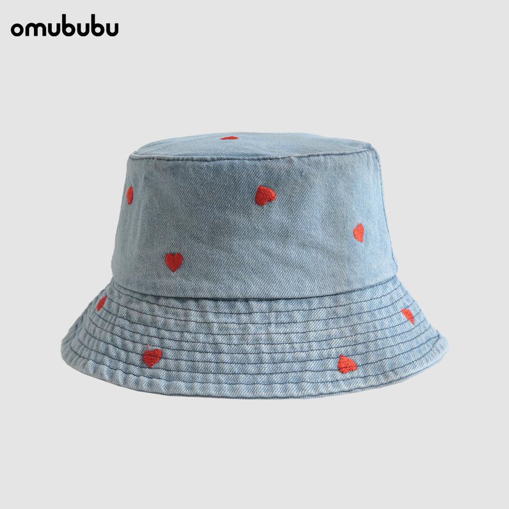 Watermelon Embroidered Denim Bucket Hat Men's Wide Eaves Sunshade Fashionable Versatile Face Small Bucket Hat Girls Sunscreen Hat