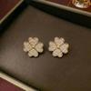 European & American Women's Zircon Flower Necklace & Rotatable Pendant Earrings Set
