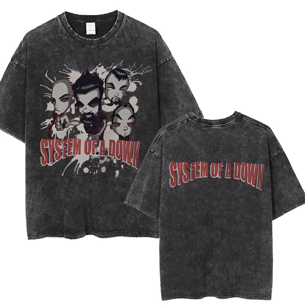 Washed Vintage System of A Down Graphic Tshirt Men Women Classic Rock Music Band Cartoon Anime Print Tshirts Yk Mens T Shirts