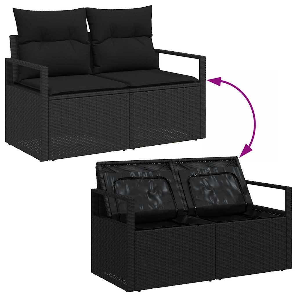 Garden Sofa Set with Storage 8 pcs Black Poly Rattan