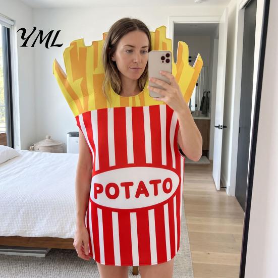 Party Cosplay Costume Adults Fast Food Costume, Unisex Hot Dog Hamburger French Fries Men Dress Up Outfit for Halloween Holiday Theme Clothing