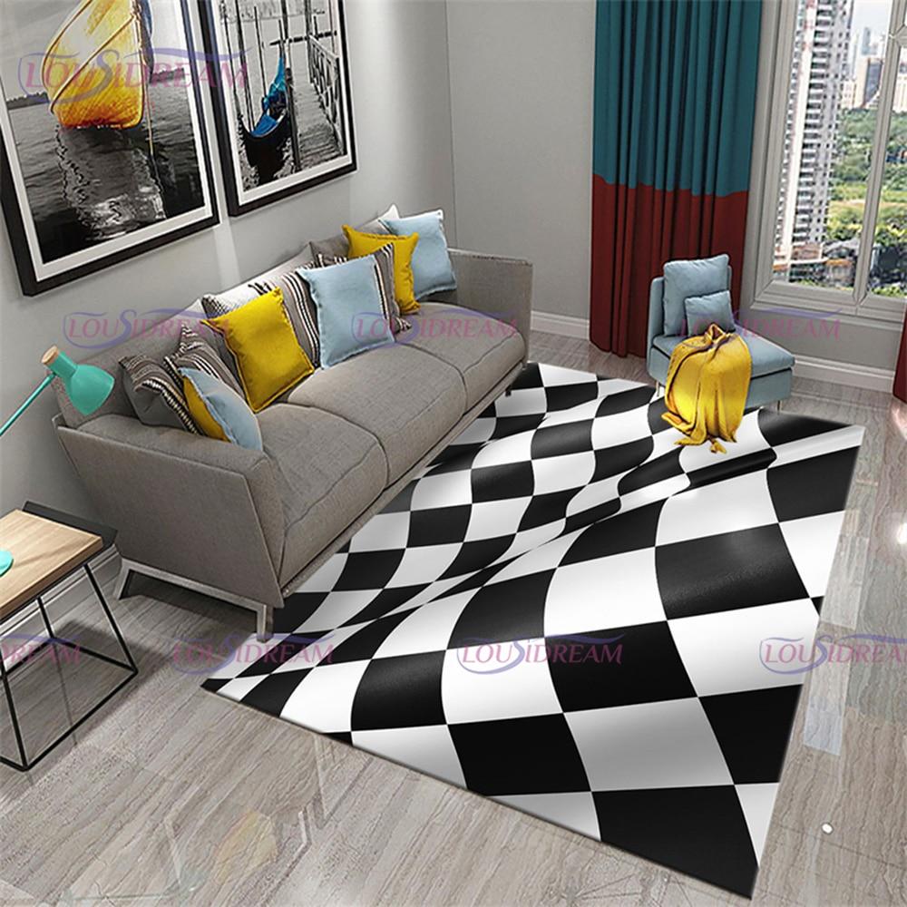Moroccan Style Black and White Checkerboard Plaid Carpet Living Room Bedroom Rug Modern 3d Geometry Entry Door Mats Home Decor