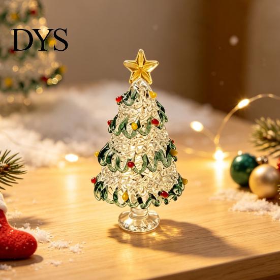 Glass Ornaments for Winter Decor Glazed Christmas Tree Figurine, Pulled Wire Desk Decor, Festive Table Centerpieces Holidays Mini Holiday Tabletop