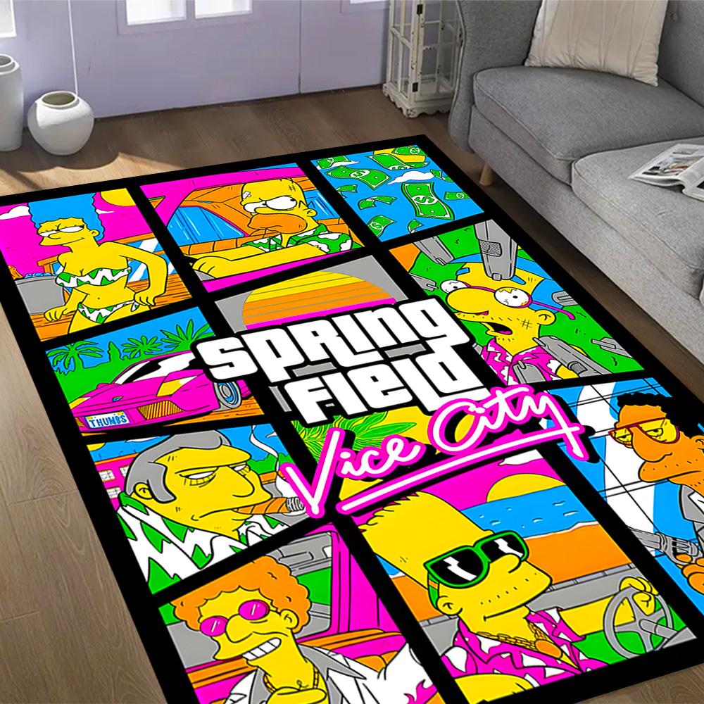 Simpsons Gta Vi Mashup Thema Anti-Rutsch-Teppiche - Polyester Heimdekoration, Geeignet für Schlafzimmer, Wohnzimmer, Eingangsbereiche, Studios und Dekorationen