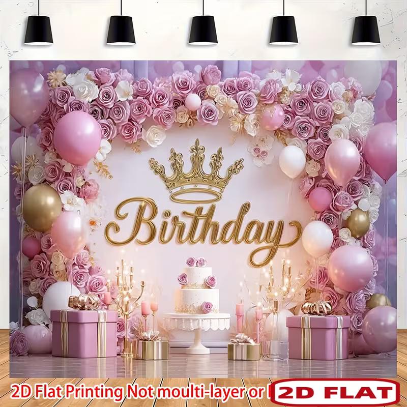 2D Elegant Purple Pink Floral Birthday Photography Background Banner