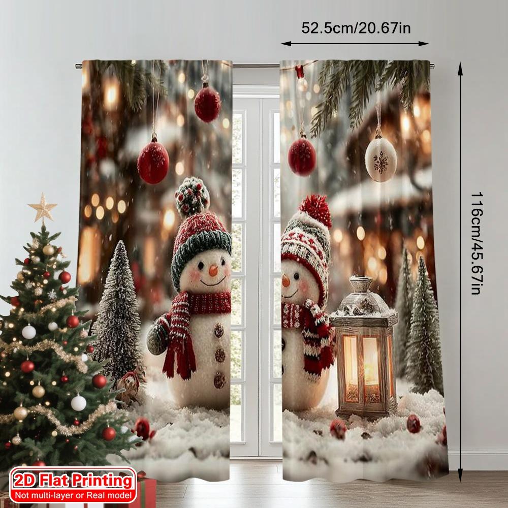 2pcs 2D Flat Printing Merry Christmas Curtains Snowman Winter Versatile 100% Polyester Without Electricity Spring Perfect for