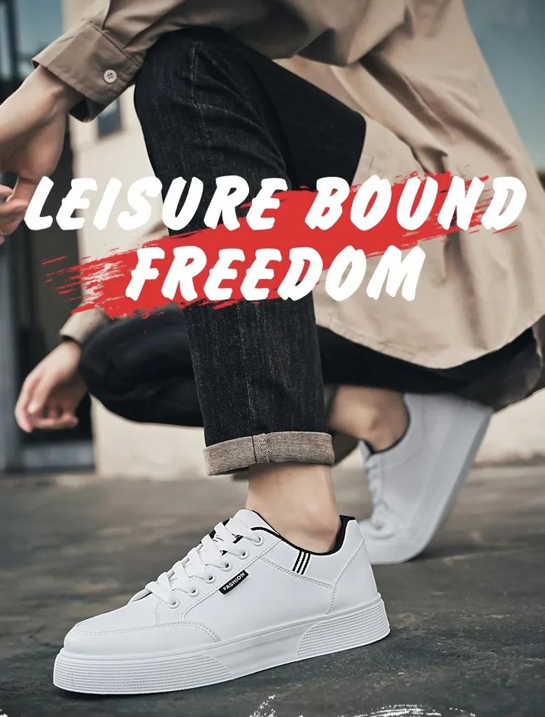Mode Frühling 2025 Herren Modische Vielseitige Weiße Sneaker Große Größe Freizeitschuhe Trendige Flacher Absatz Zementboden Abriebfest