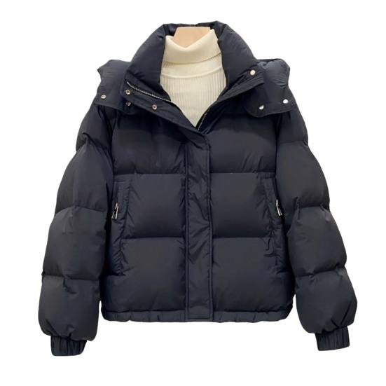 Yousheng Damen Wintermantel aus Baumwolle mit Kapuze, verdickt, gepolstert, kurzer Typ mit Reißverschlusstaschen, elastische Bündchen, reine Farbe, winddichter Damen-Daunenmantel
