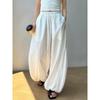 Women's Relaxed Fit Wide-Leg Lantern Pants - Solid Color, Elastic Waist, Lightweight Spring/Summer Style