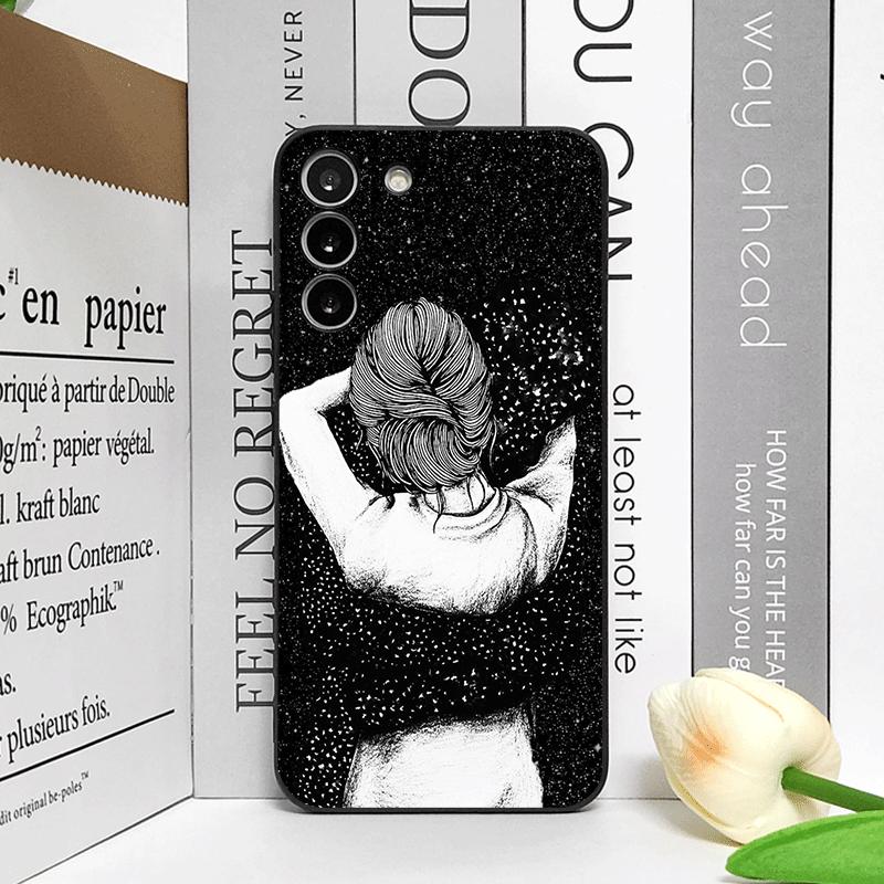 Kreatives Schwarzes Sternenstaub-Mädchen-Muster Handyhülle für Samsung Galaxy S25 S24+ S23 Ultra S22 Plus S20 S21 FE M53 M34 5G Weiche Hüllen