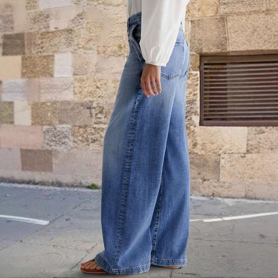 Women's Wide Leg Jeans High Waist Baggy Denim Washed Pants with Pockets