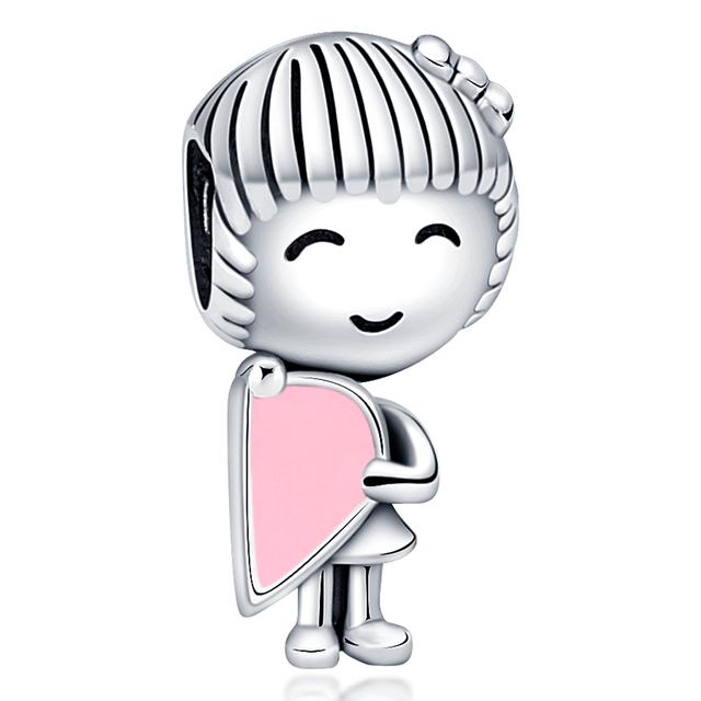 POMOiii New 925 Sterling Silver Rose Girl Boy Pink Sparkle Spacer Clip Charm Bead Fit Original Fashion Bracelet Diy Jewelry For Women