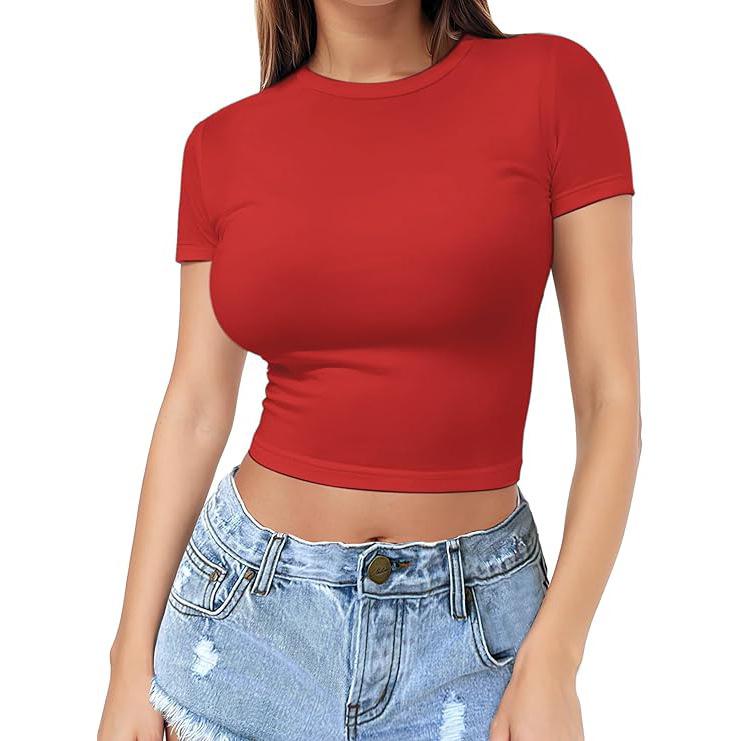 Women's 2026 Summer Crop Top: European & American Style, Exposed Navel, Short Sleeve, Plus Size