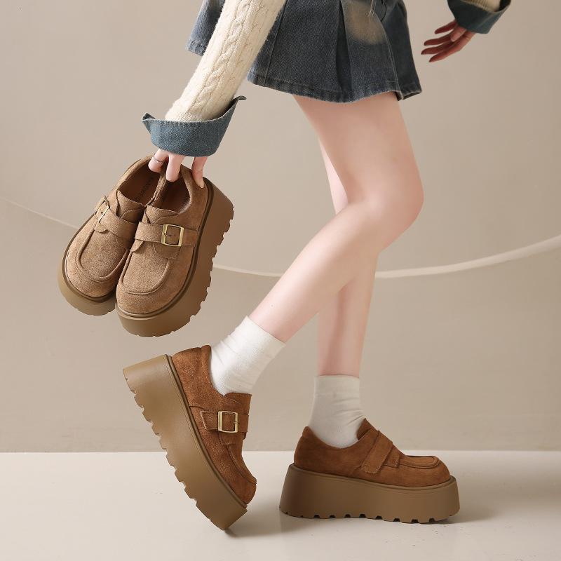 All-inclusive Spring 2025 New British Style Small Leather Shoes Retro Fashion Platform Muffin Sole Casual Boken Single Shoes
