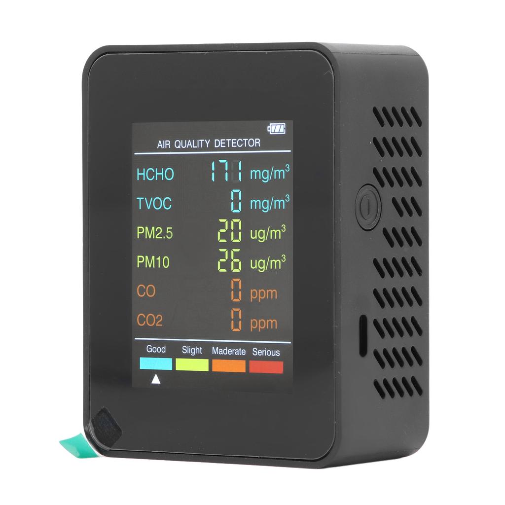 Oro kokybės monitorius Nešiojamas LCD foninio apšvietimo ekranas CO2 TVOC HCHO PM2.5 PM10 detektorius su signalizacija