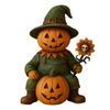 Pumpkin Man Figurine Scary Halloween Pumpkin Head Scarecrow Statue with Skull Sunflower Mini Desktop Ornament for Indoor Tabletop Mantel Bookshelf