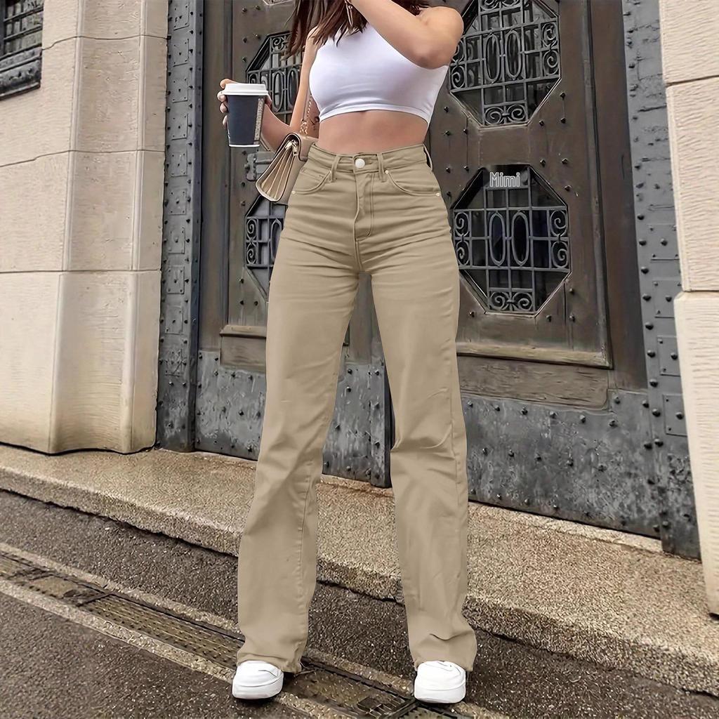 2025 Women's Solid Color Straight-Leg Casual Jeans