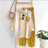Women's Summer Loose Plus Size Commuter Suit Striped Casual Shirt + Pants Thin Comfortable Two-piece Set