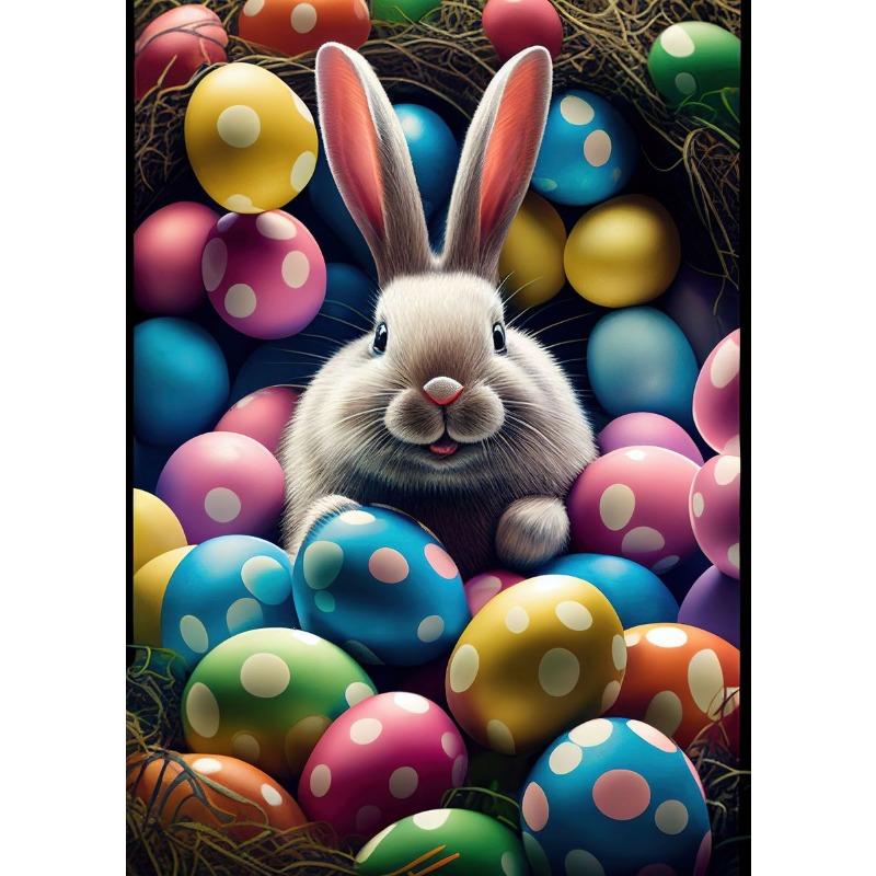 Easter Adorable Rabbit Animal Portrait Colorful Eggs Posters Prints Canvas Printing Wall Art Picture for Living Room Home Decor