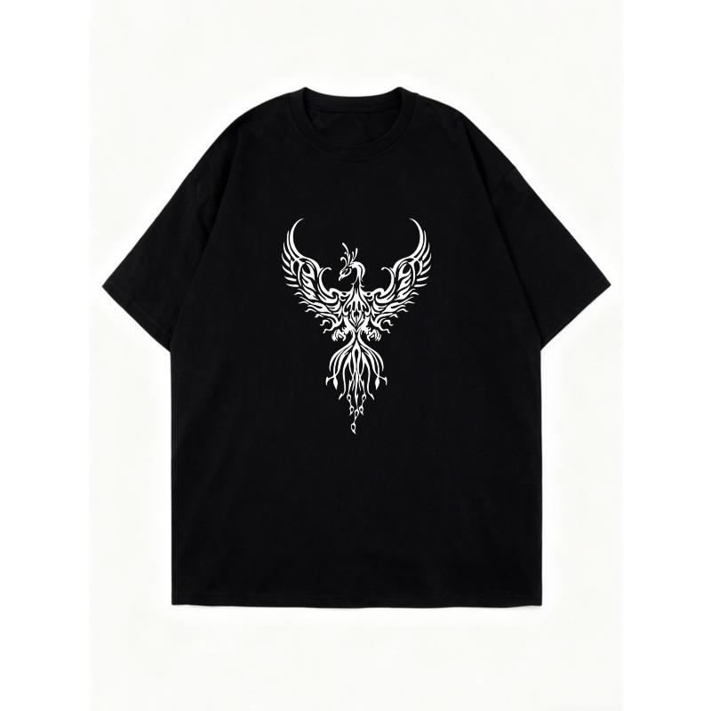Oversized T Shirt Black Phoenix Graphic Print Casual Streetwear Top For Women Summer Fashion Trendy Loose Fit Tunic Style Top