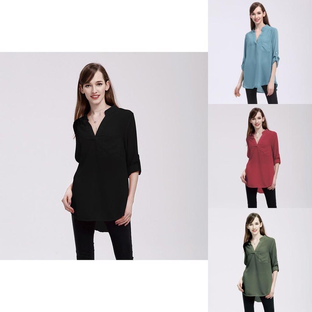 Stylish Chiffon Blouses For Women Loose Fit V-neck Shirts With Long Sleeves Perfect For Office And Casual Wear In Spring
