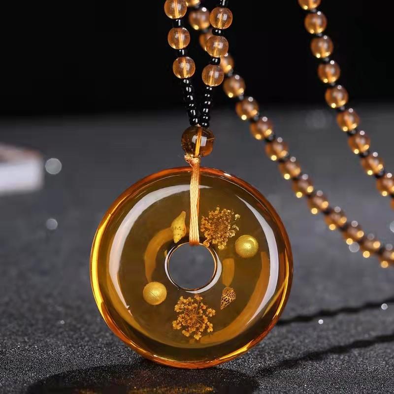 Resin Teardrop Pendant Long Sweater Necklace with Beaded Strand Handcrafted Imitation Amber Jewelry for Women Men